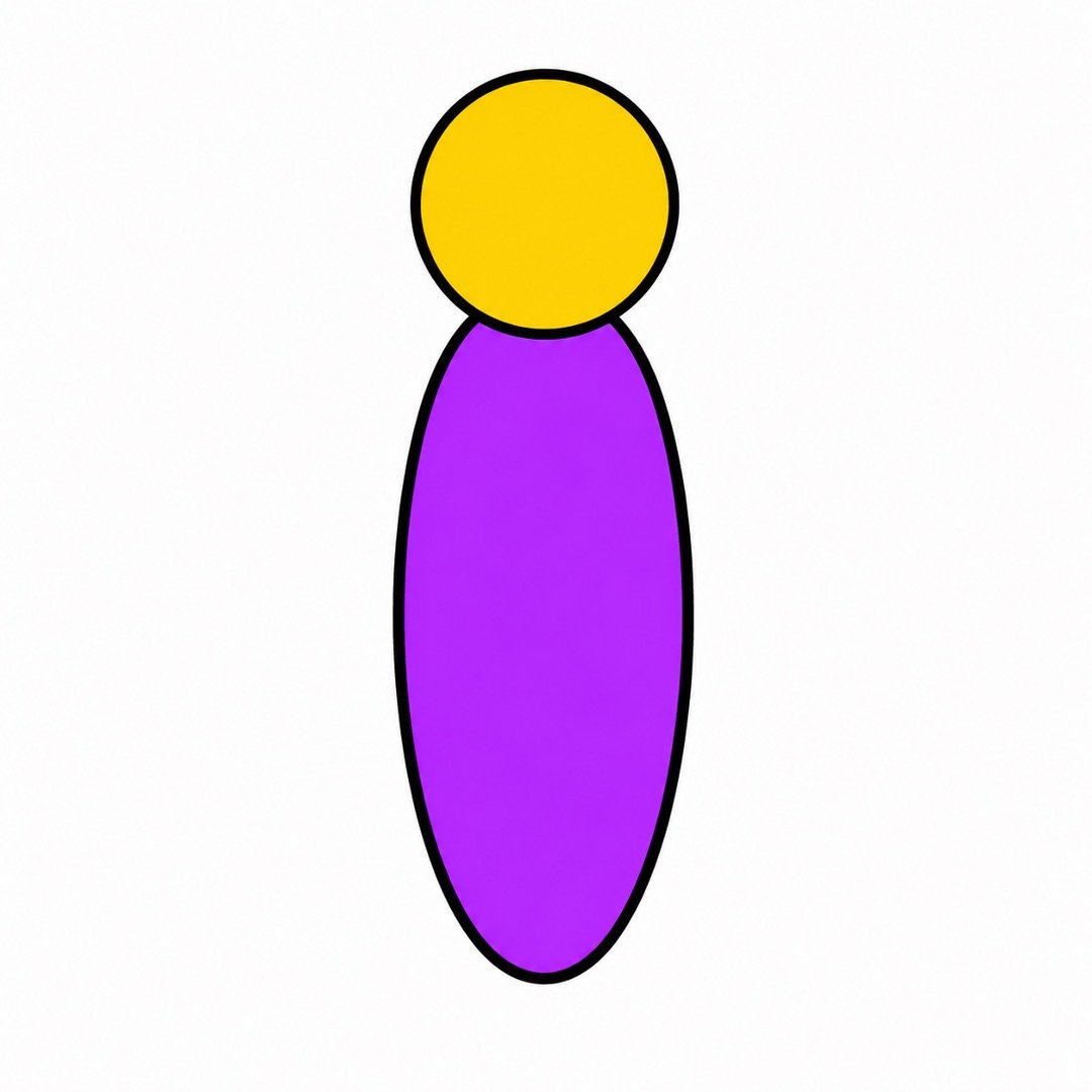 Butterfly drawing with Colour showing a purple oval body and golden-yellow circle head.