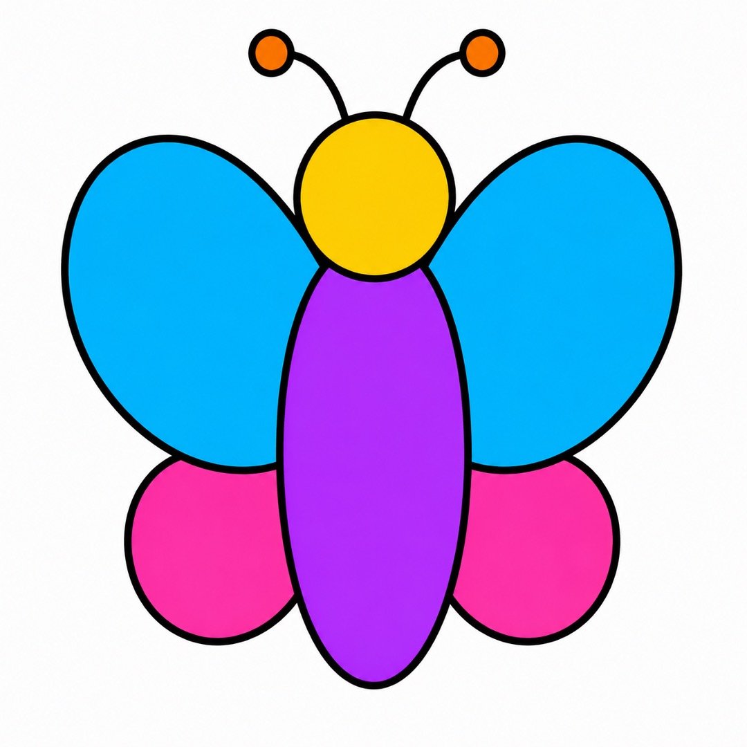 Butterfly drawing with Colour featuring blue upper wings and bright pink lower wings.