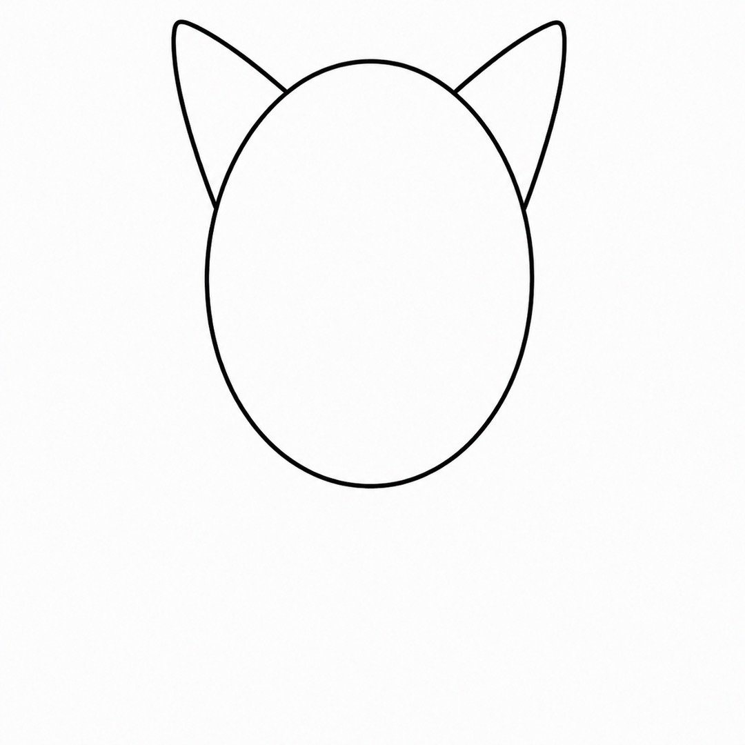 Step 2 showing a cat head oval with two triangle ears added.