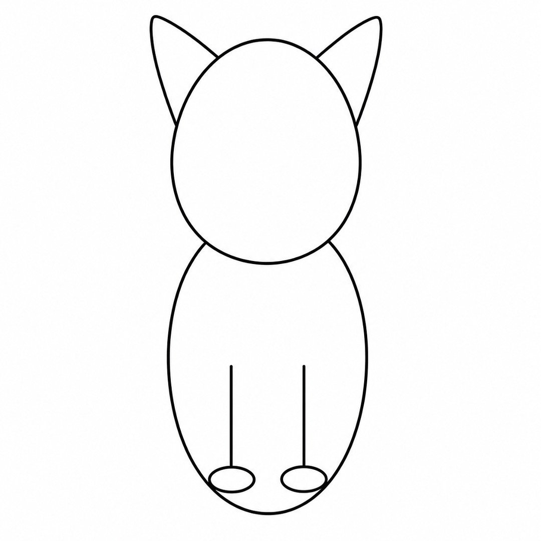 Step 4 showing two simple front legs and oval paws inside the cat body.