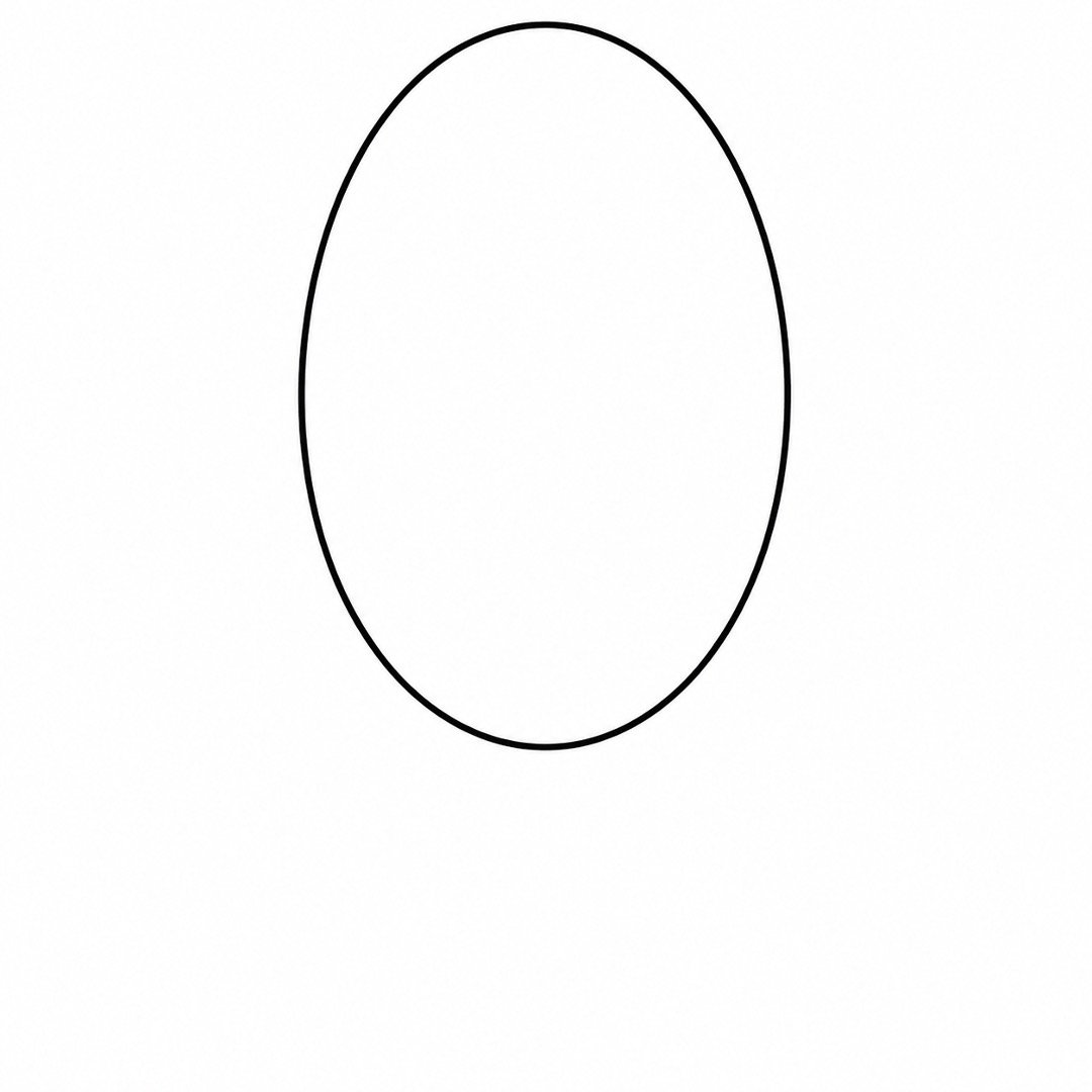 Step 1 of an easy cat drawing showing one large oval for the head.