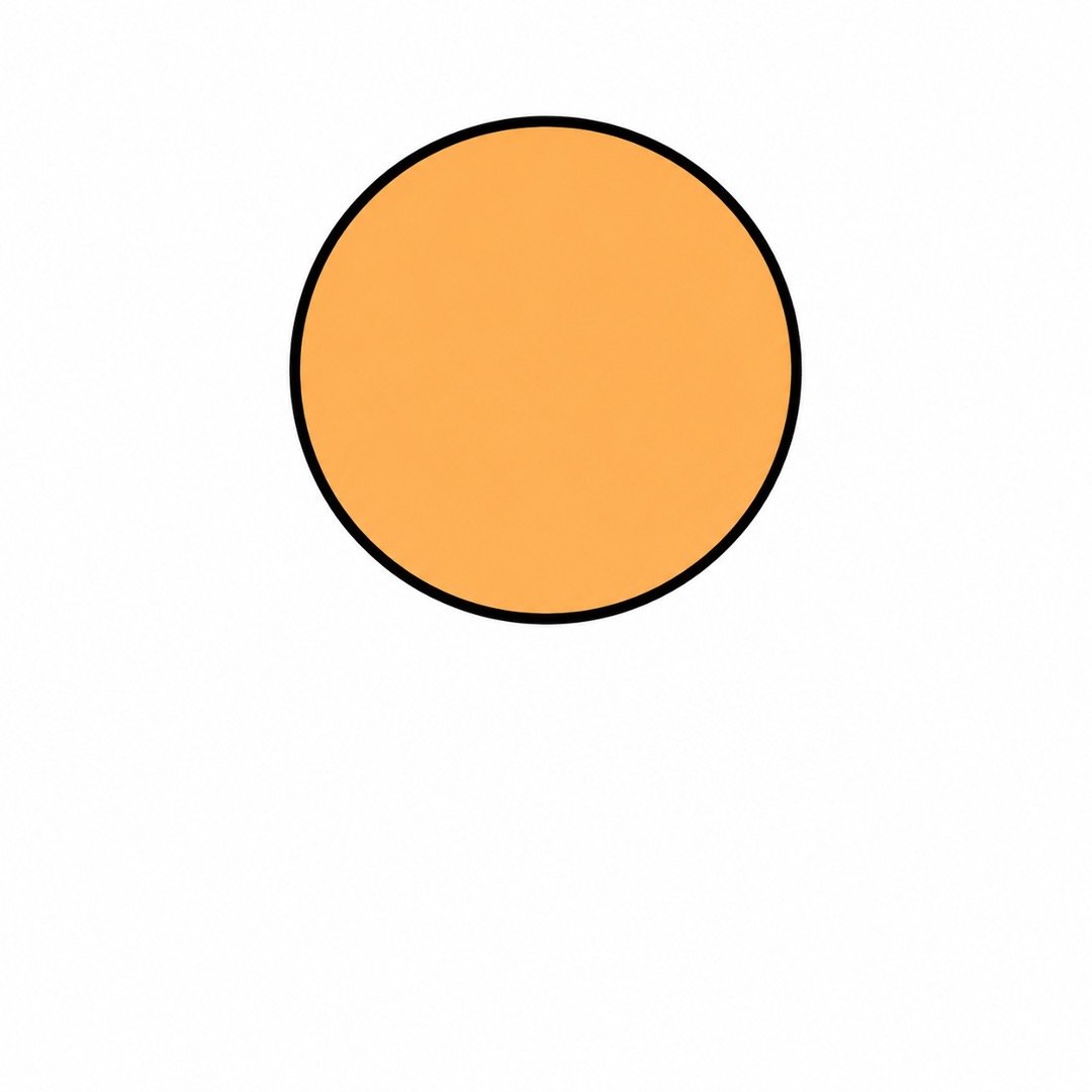 Step one of a Cat drawing with colour showing a simple light-orange circle for the head.