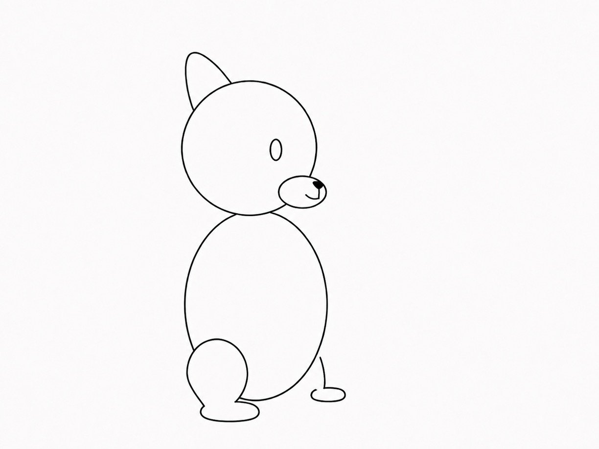 Squirrel drawing with simple curved legs and two small oval feet.