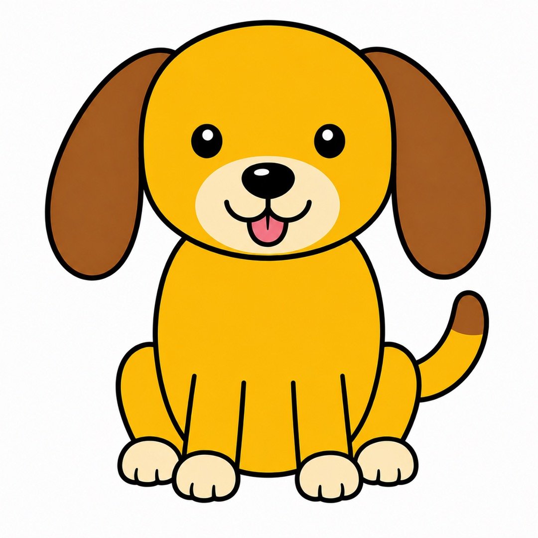 Step 6 of a Dog drawing with colour showing a curved golden tail with a brown tip.