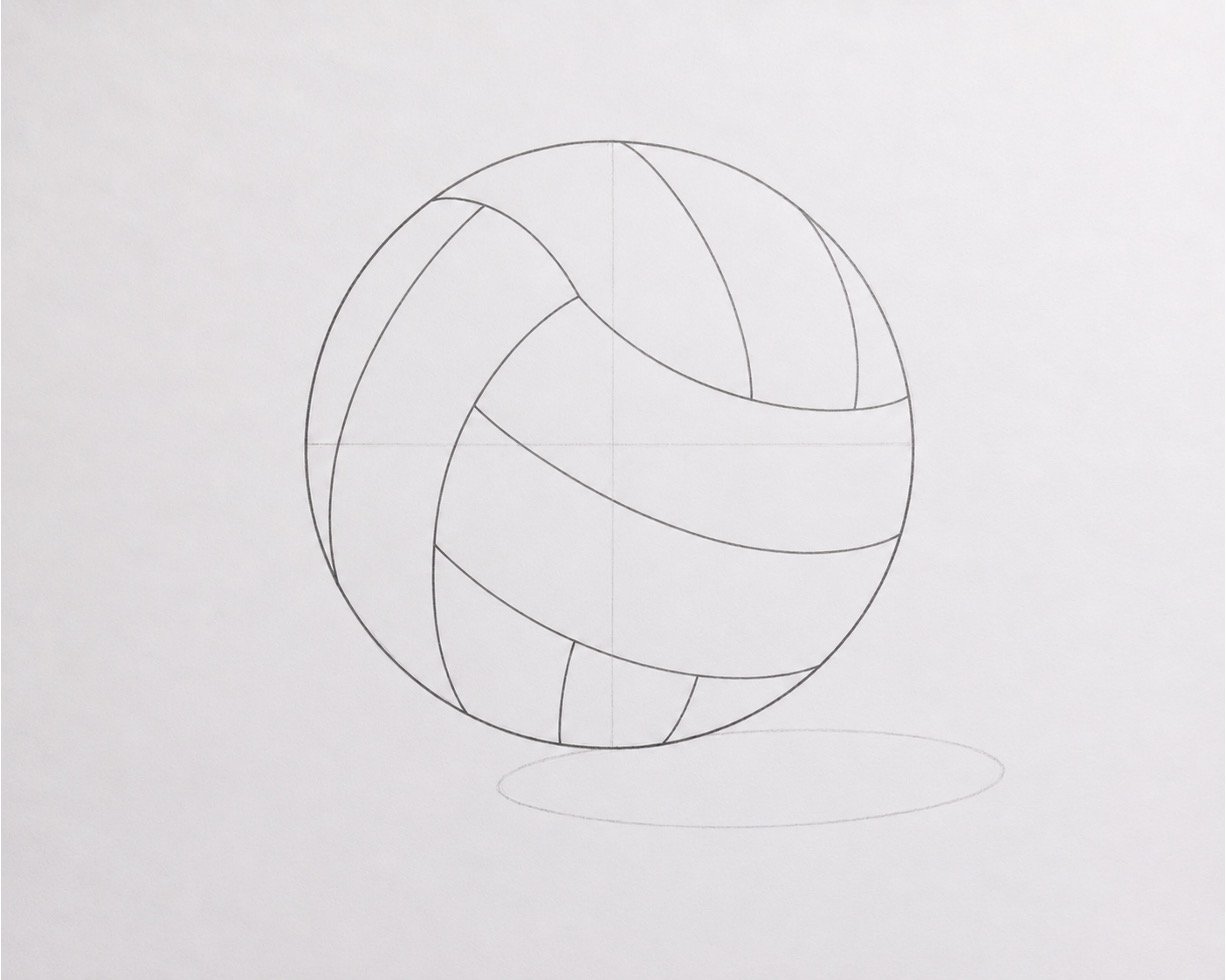 Volleyball sketch with curved panel seams wrapping naturally around the spherical form.