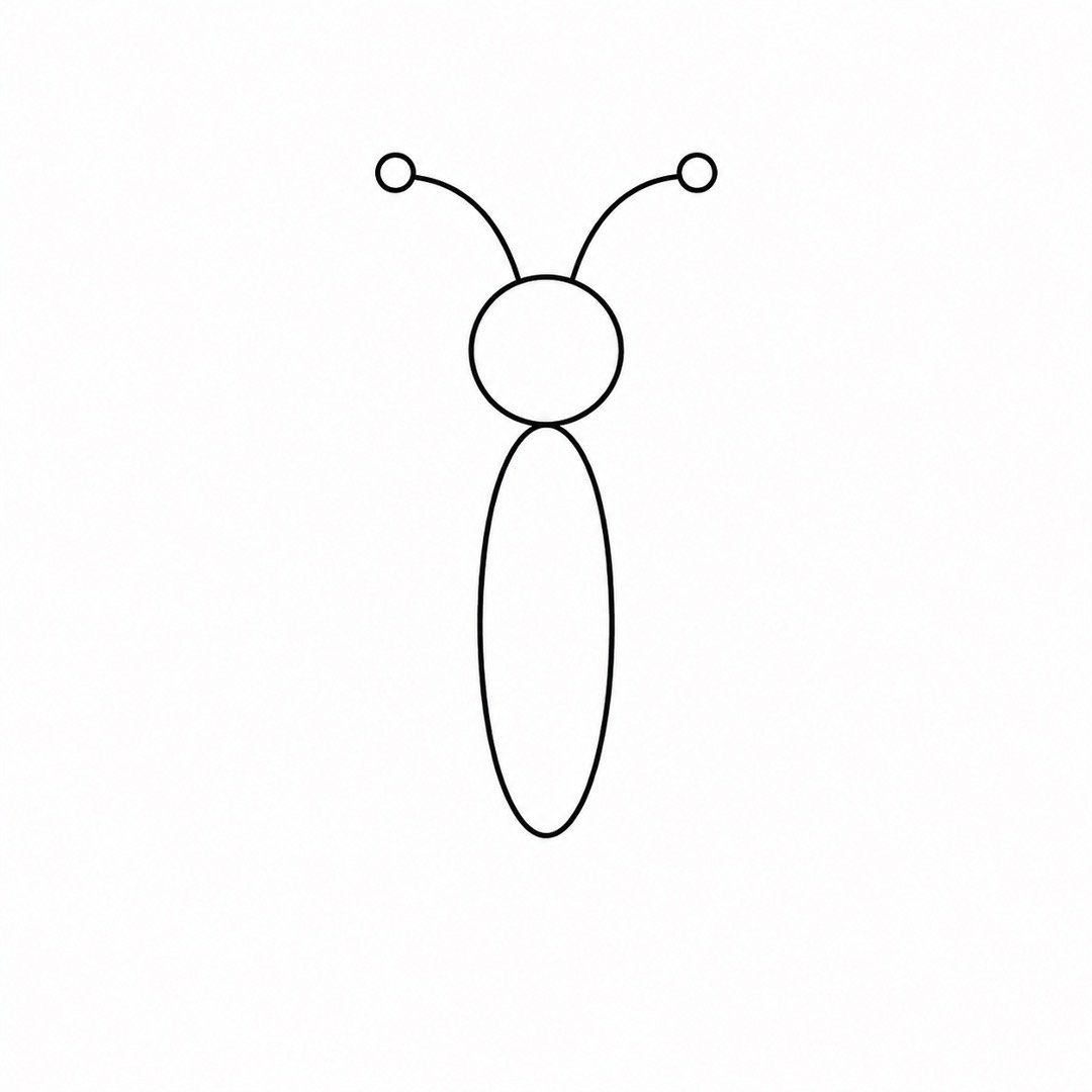 Butterfly head and body with two curved antennae and round tips.