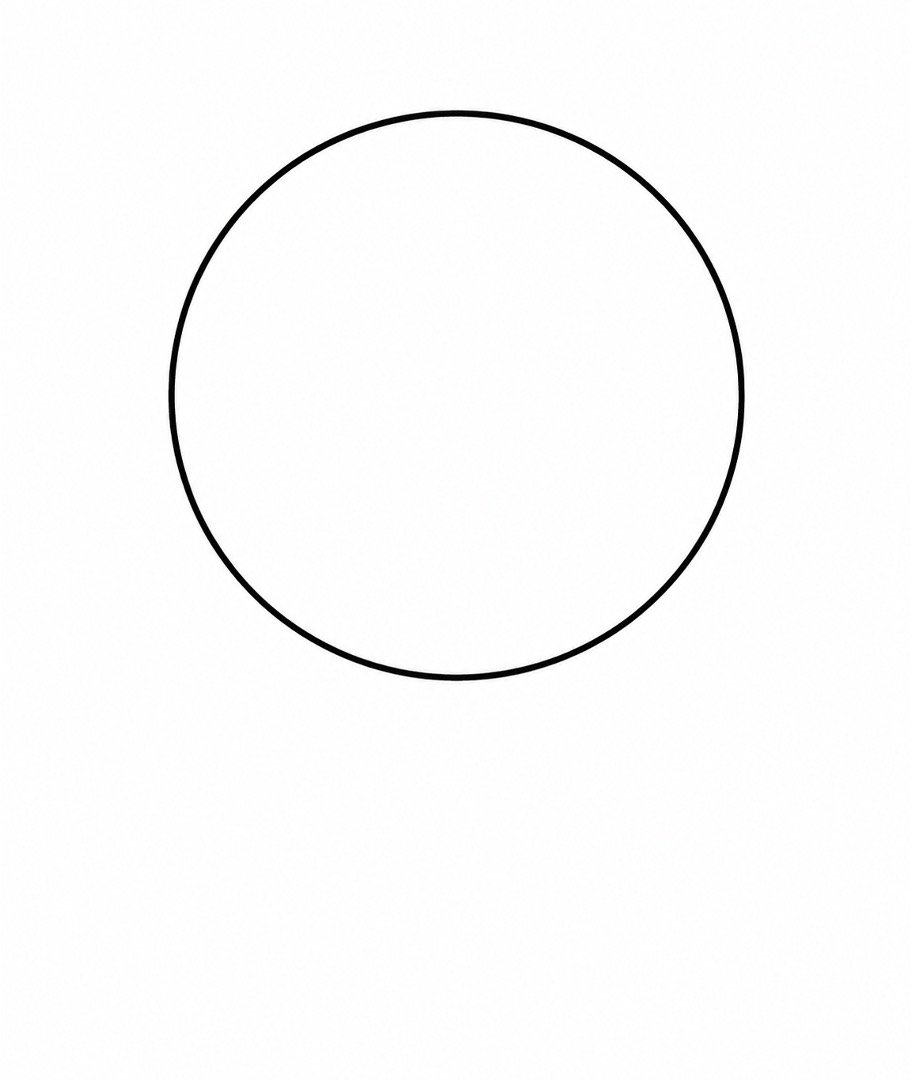 Large circle near the top of the page forming the dog’s head.