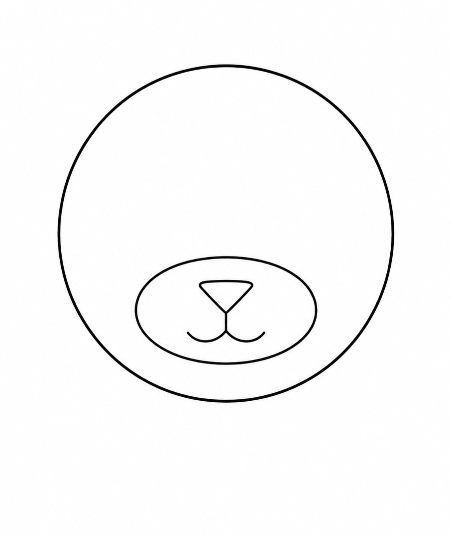 Dog head circle with an oval muzzle, triangle nose, and curved smile.