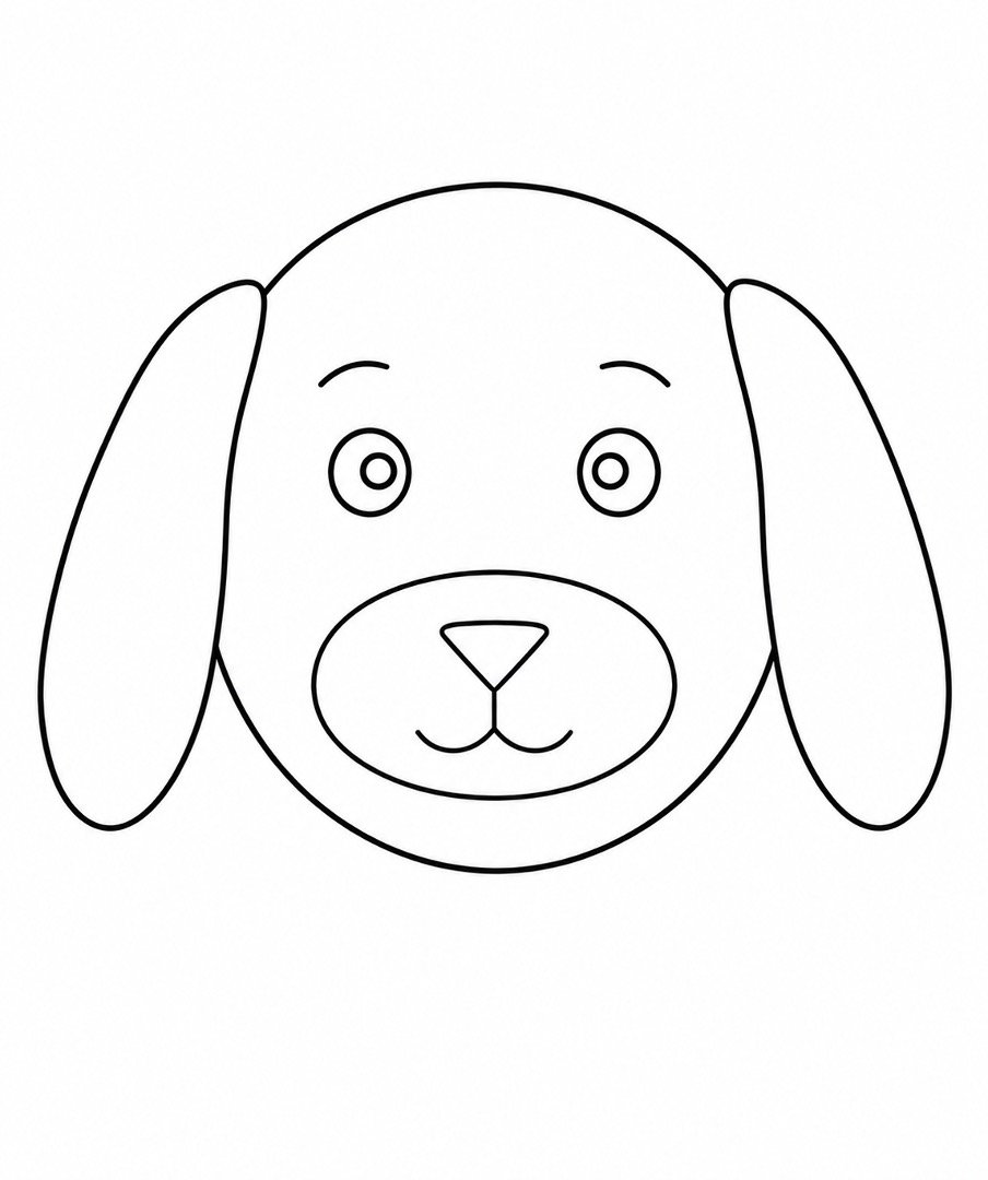 Dog face with round eyes, small pupils, and curved eyebrows.