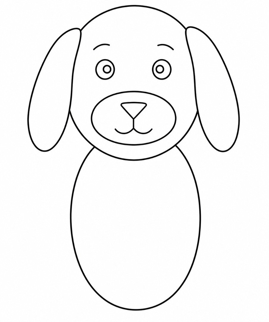 Friendly dog head above a large vertical oval body.