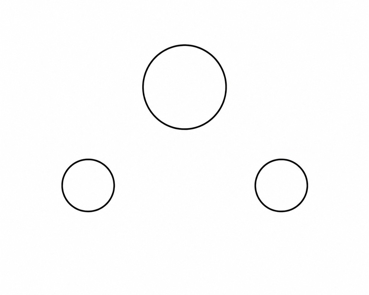 Three simple circles positioned as the centers of a flower drawing.