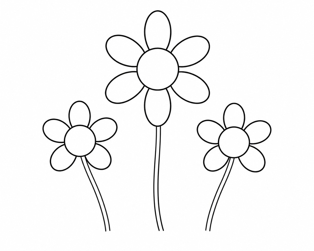 Three flower heads with simple curved stems extending downward.
