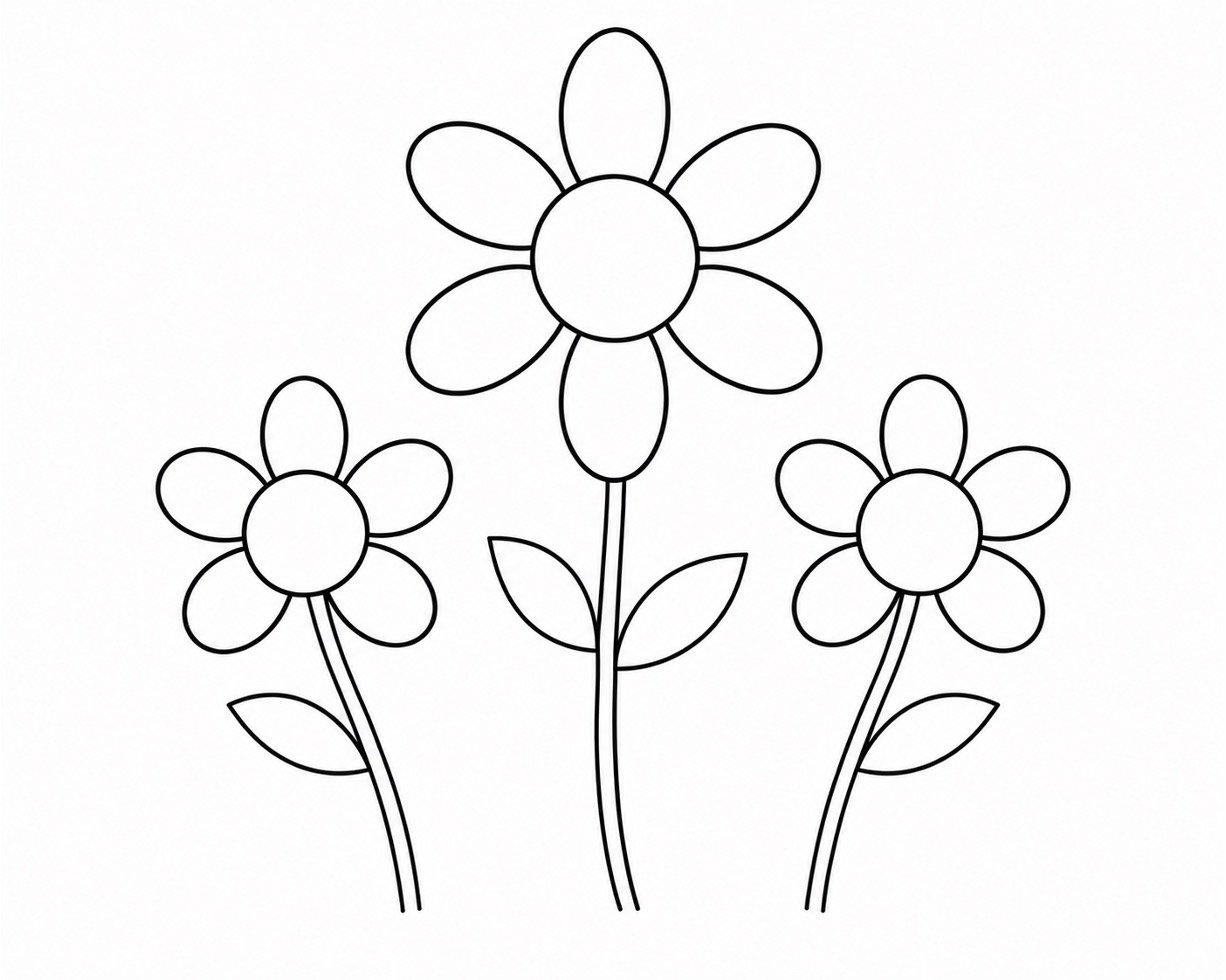 Pointed leaves added to the three curved flower stems.