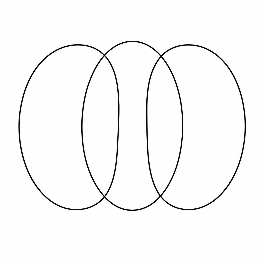 Step 3 showing three overlapping ovals forming the middle of a pumpkin.