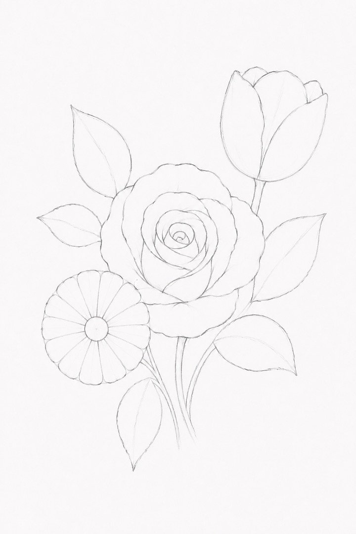 Easy Realistic Colourful Flowers Drawing Tutorial
