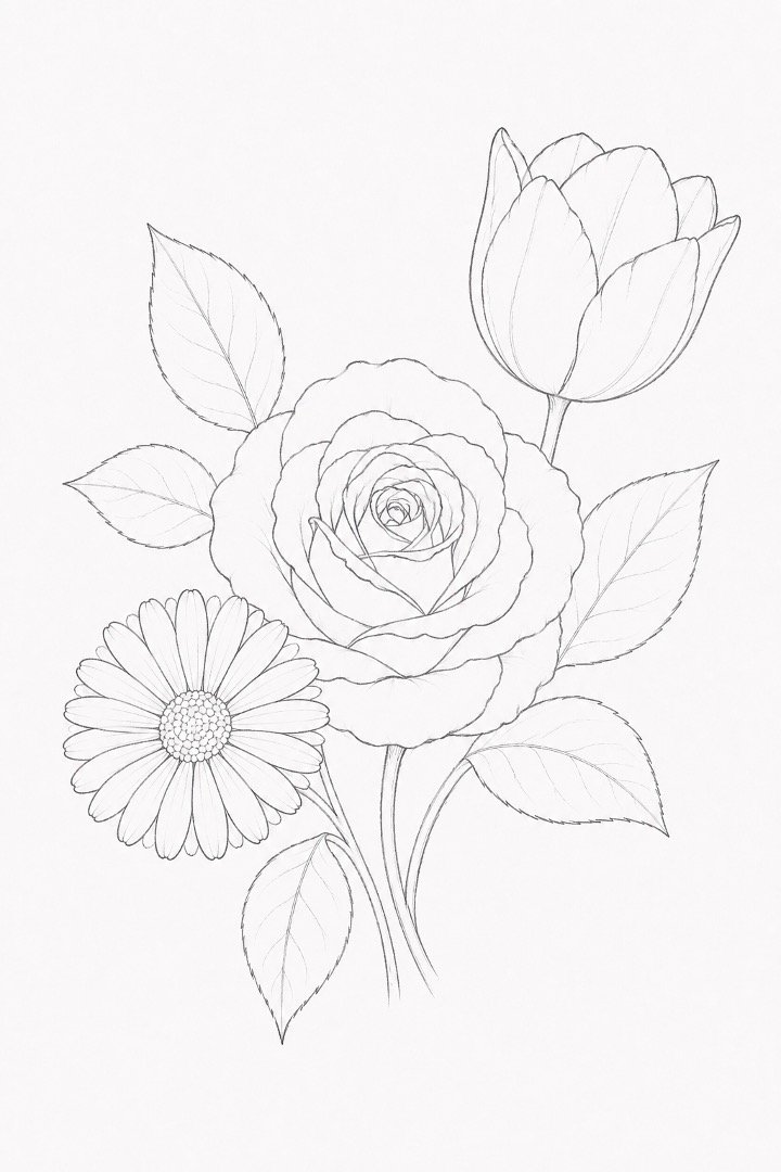 Easy Realistic Colourful Flowers Drawing Tutorial