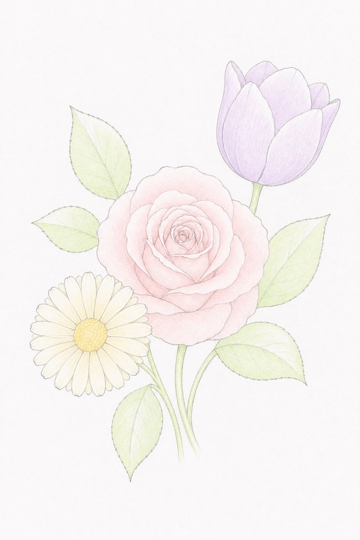 Easy Realistic Colourful Flowers Drawing Tutorial