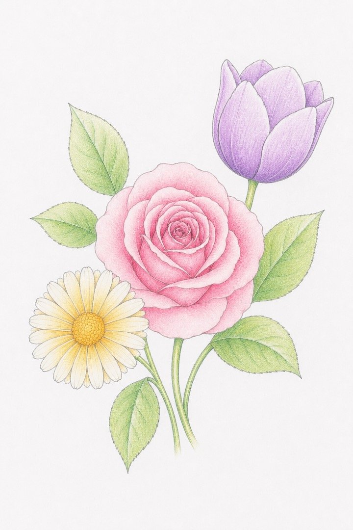 Easy Realistic Colourful Flowers Drawing Tutorial