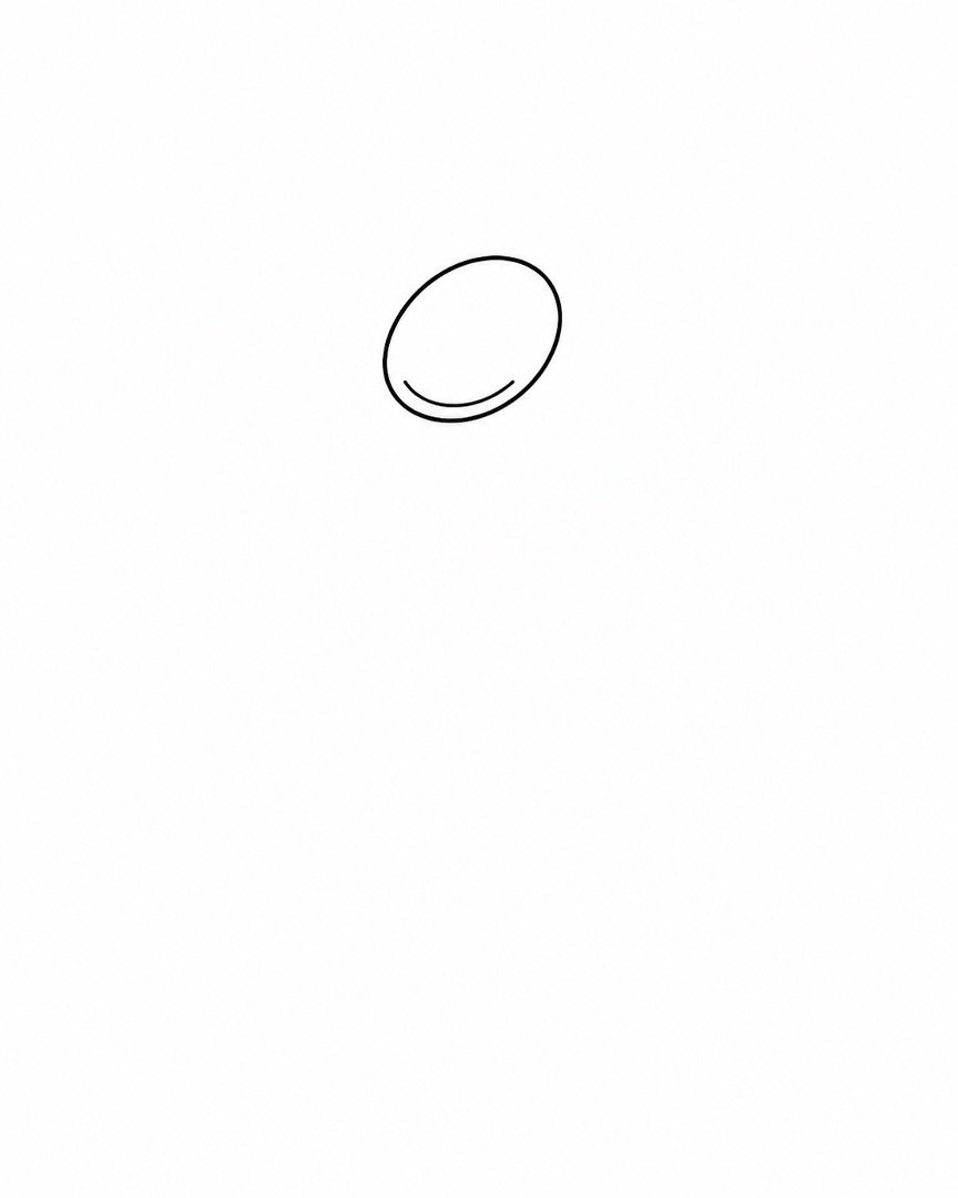 Small tilted oval with a curved line forming the center of a rose.