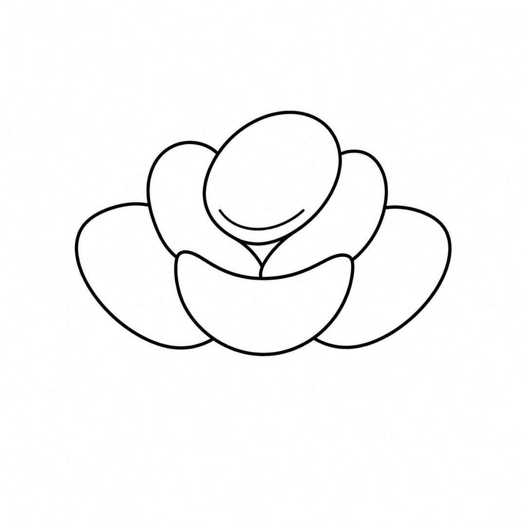 Rose center with three rounded middle petals added around it.