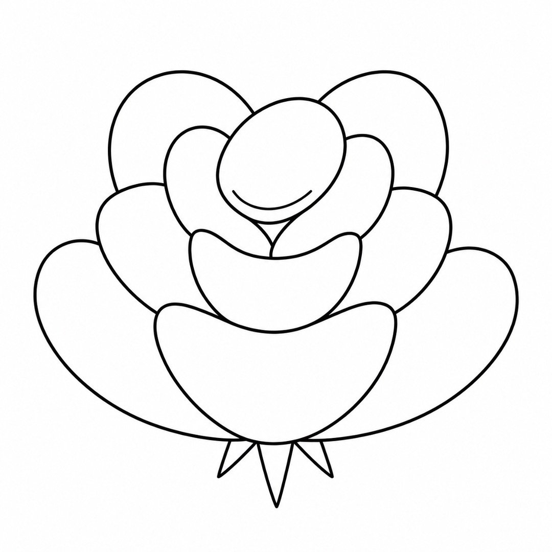 Complete rose bloom with two back petals and three pointed shapes below.