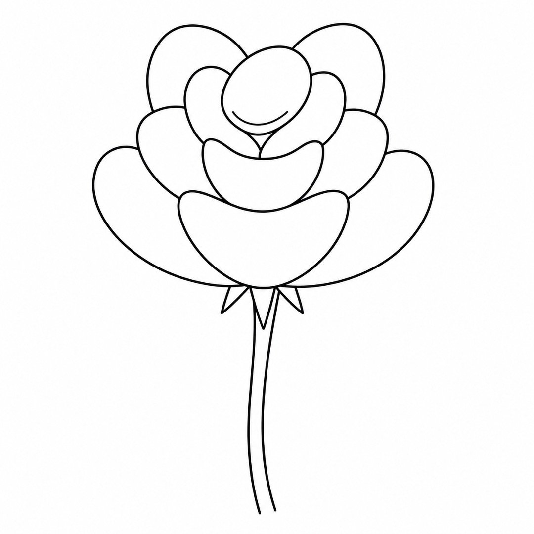 Completed rose flower with a long, gently curved double-line stem.