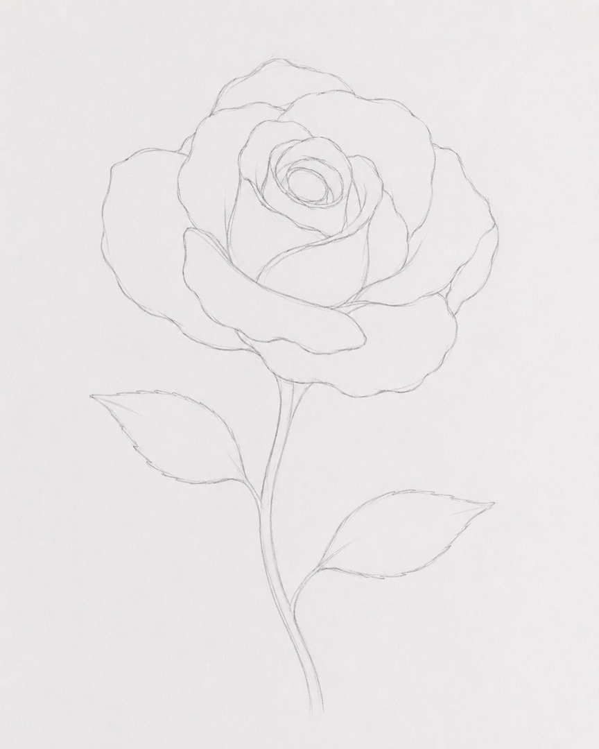 Easy Rose Drawing with Colour for Beginners 1