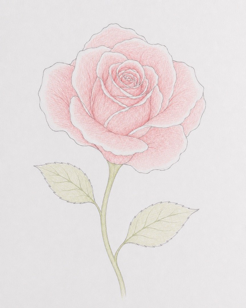 Easy Rose Drawing with Colour for Beginners 1