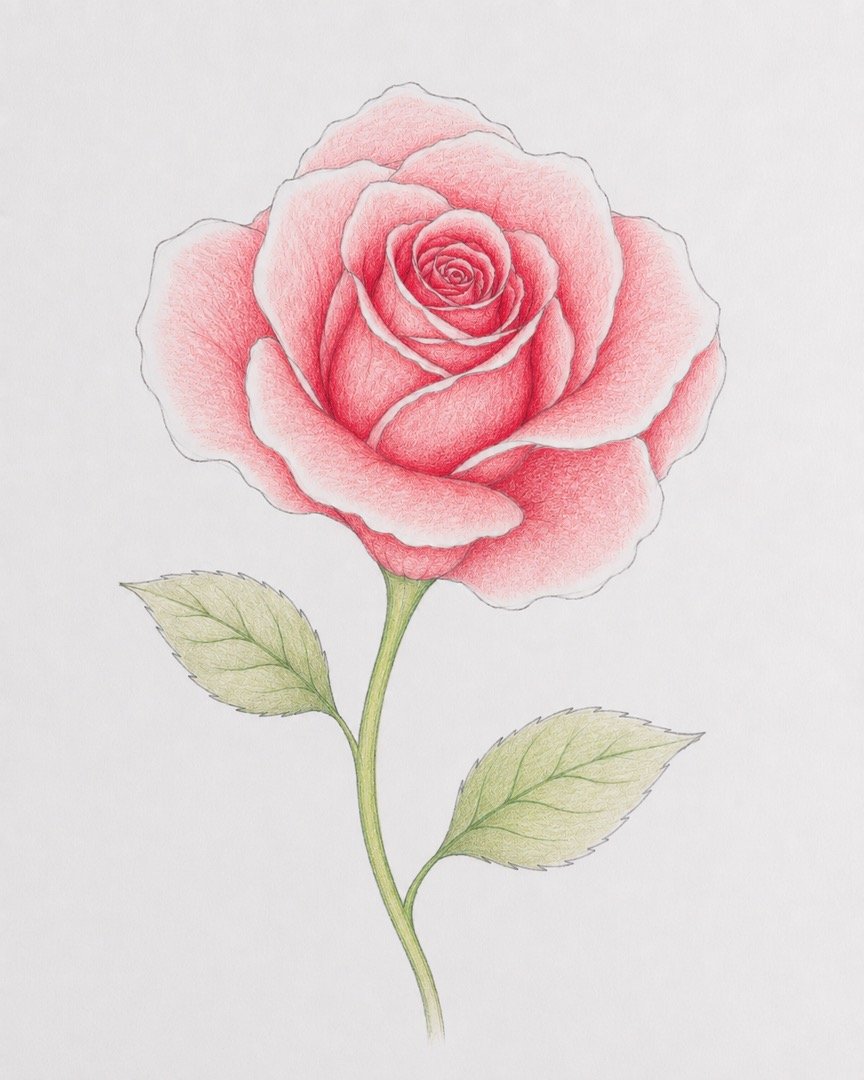 Easy Rose Drawing with Colour for Beginners 1