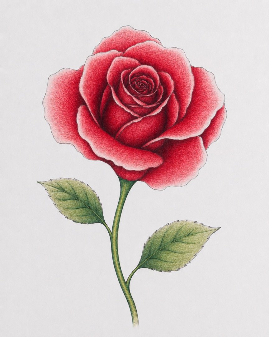 Easy Rose Drawing with Colour for Beginners 1