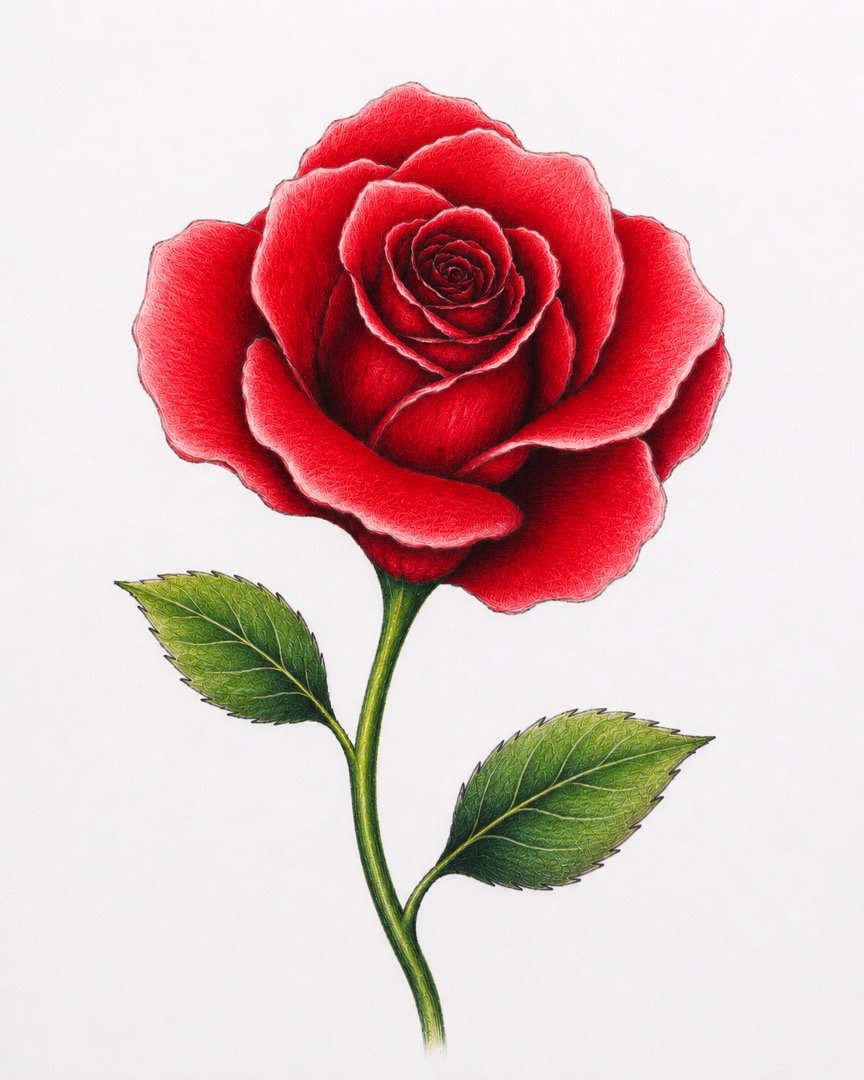 Easy Rose Drawing with Colour for Beginners 1