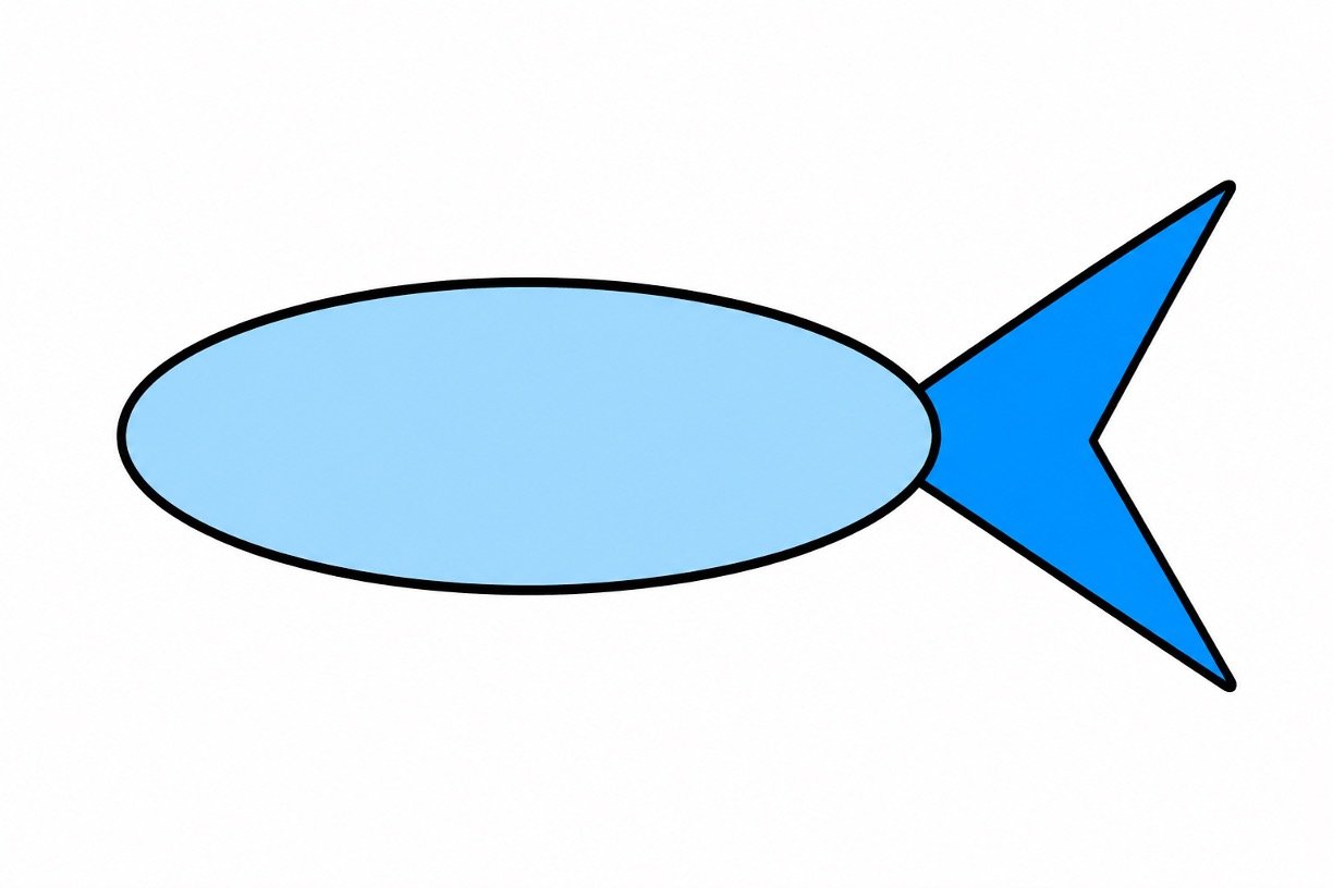 Shark drawing with colour showing the body and blue triangle tail.