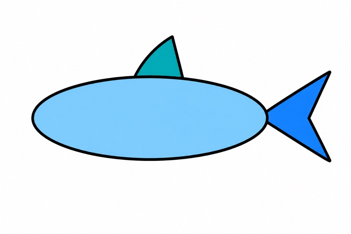 Shark drawing with colour with a teal top fin added.