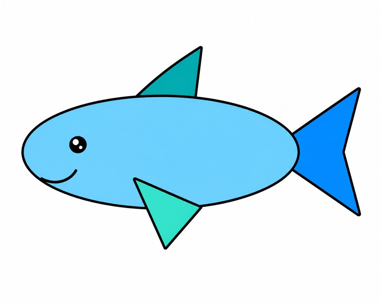 Friendly shark drawing with colour with eye and smile.