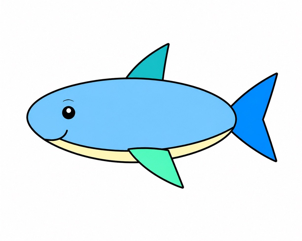 Shark drawing with colour with a light yellow belly added.