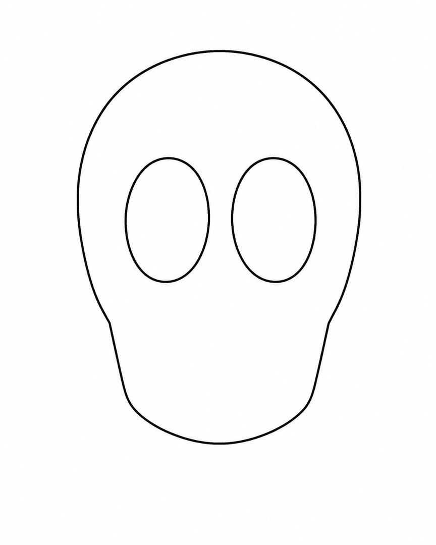 An oval skull shape with two sloping jaw lines and a curved chin.