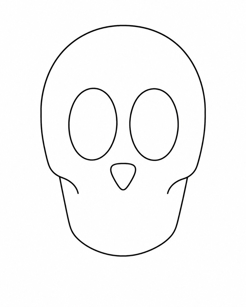 A cartoon skull with oval eyes and a small upside-down triangle nose.