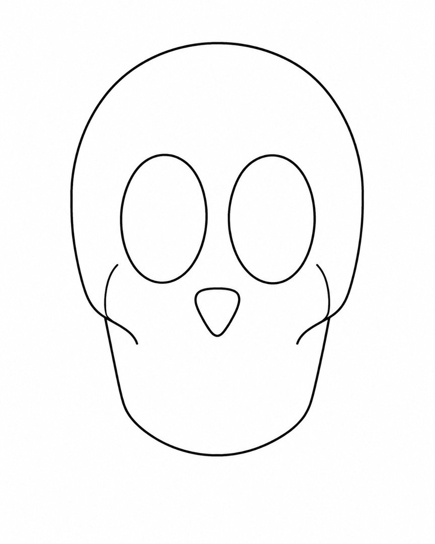A simple skull drawing with curved cheek lines below the eye spaces.