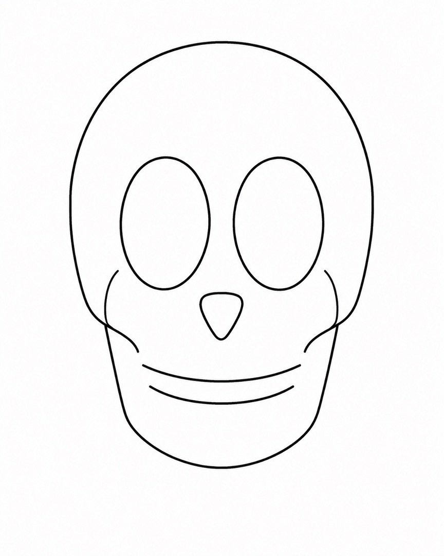 A cartoon skull with two shallow curved lines forming the mouth area.