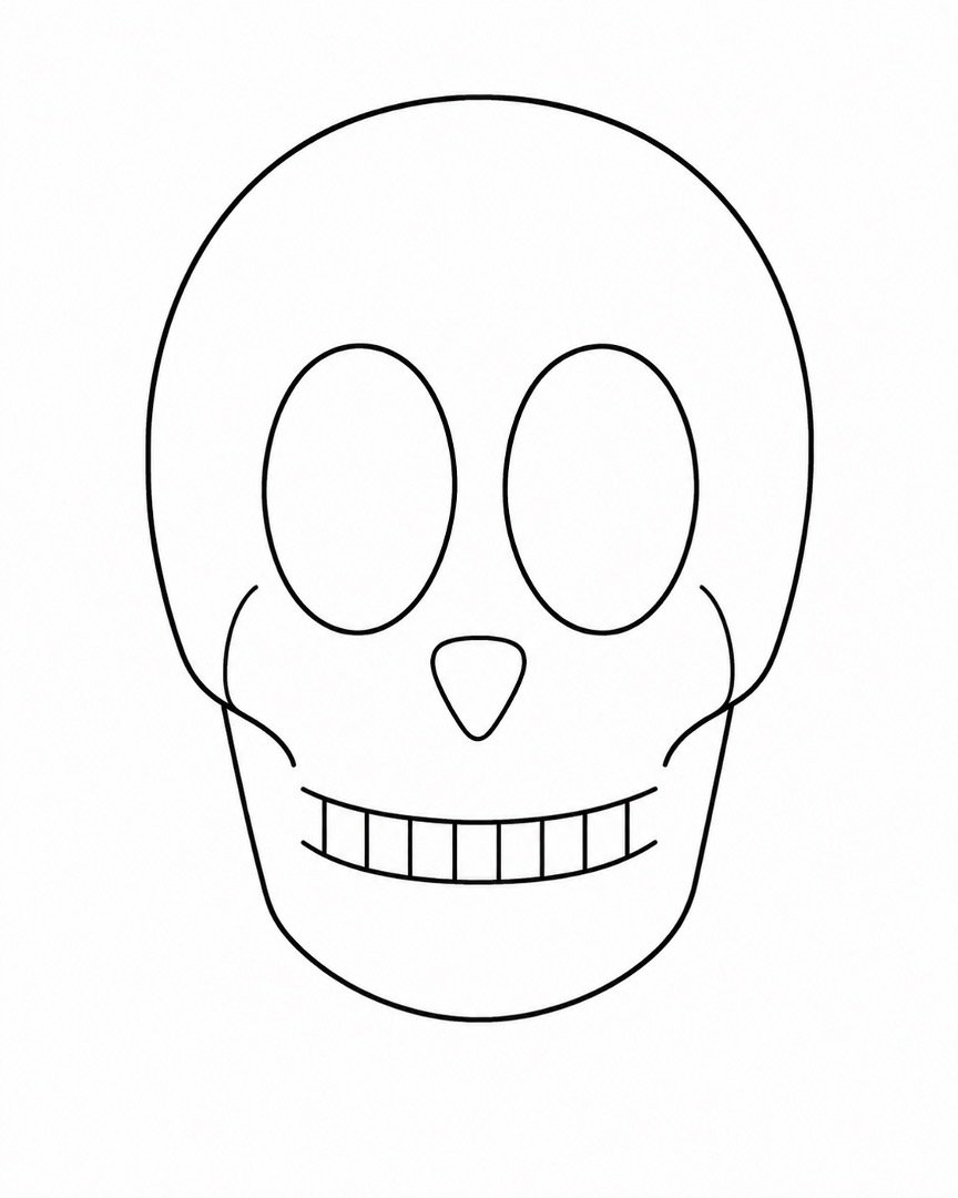 A friendly cartoon skull with short straight lines separating the teeth.