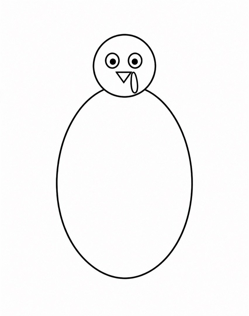 Turkey body and head with circle eyes, triangle beak, and oval face flap.