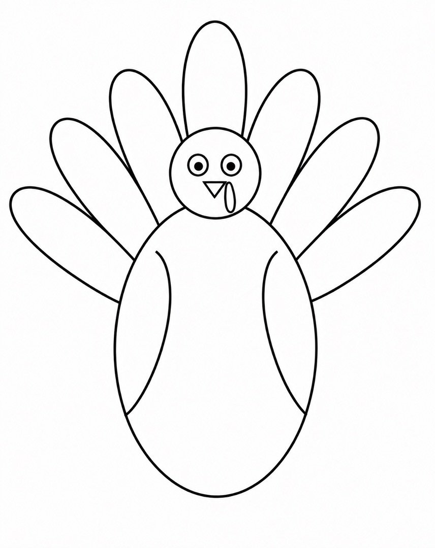 Turkey with its tail fan, friendly face, and two curved wings.