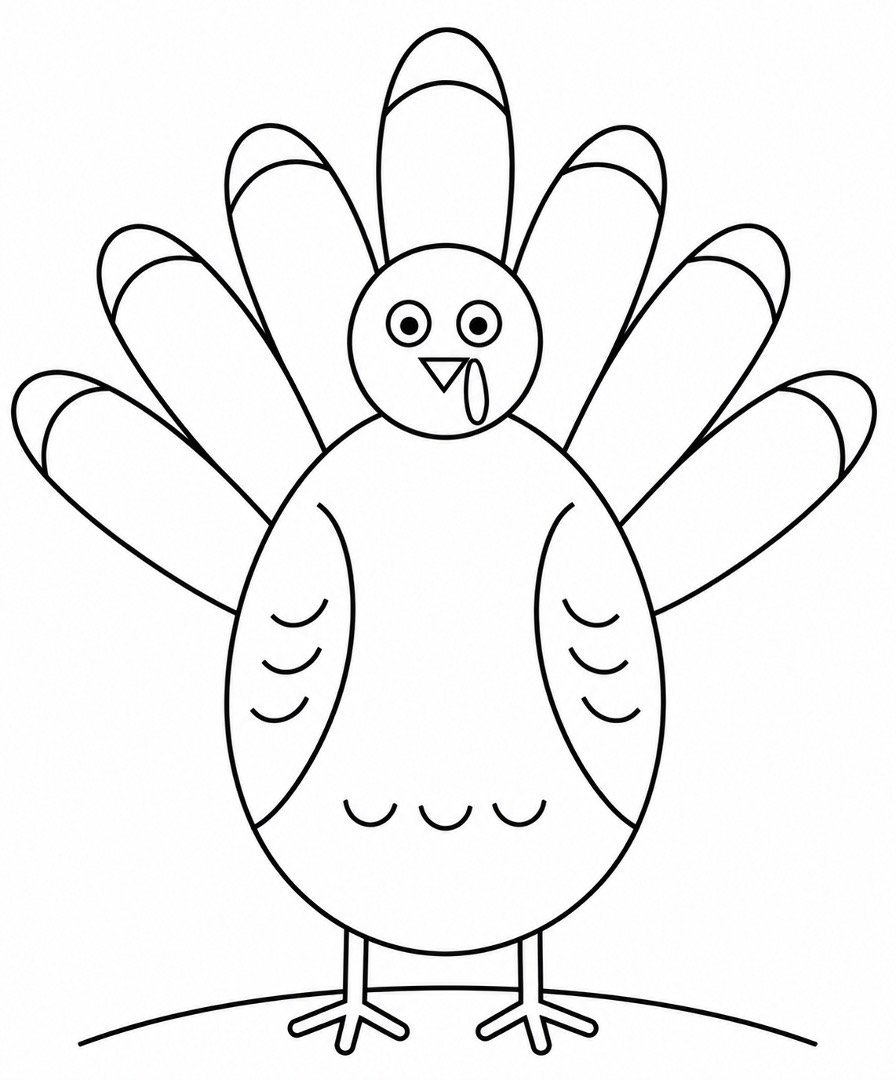 Completed easy turkey drawing with clean lines and a curved ground line.