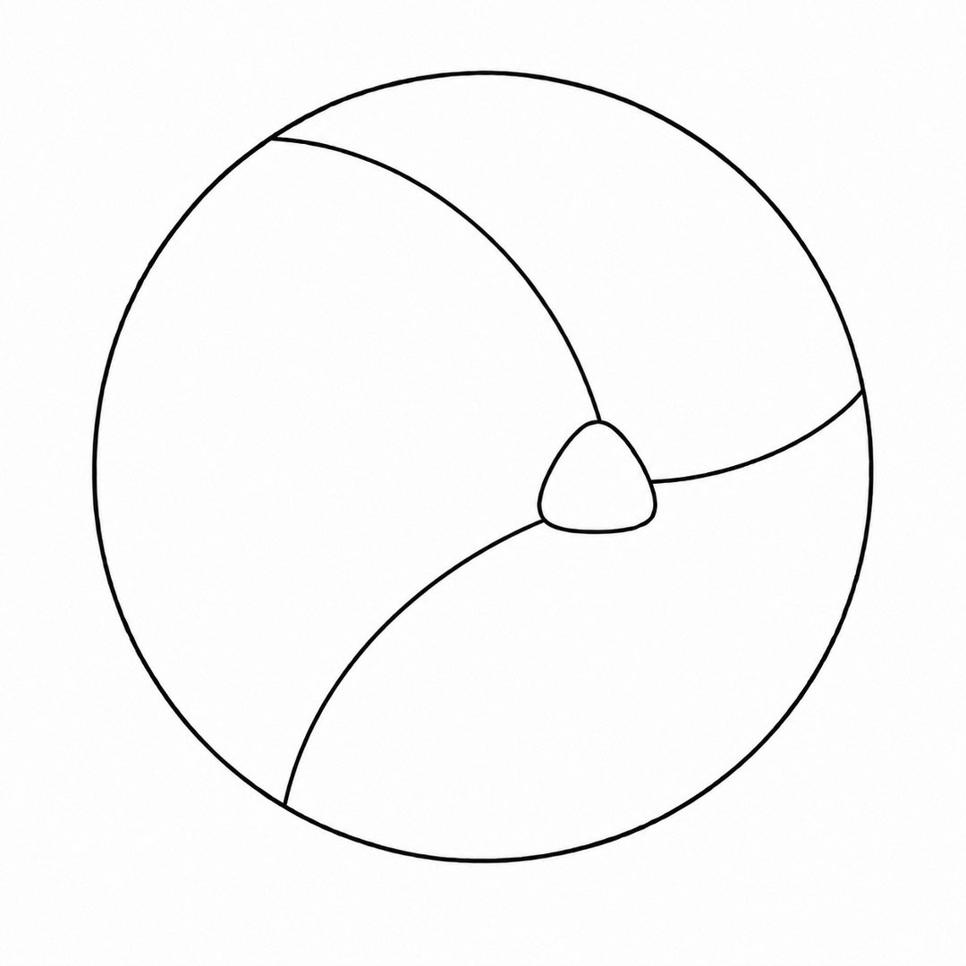 Three main curved seams forming the volleyball’s large sections.