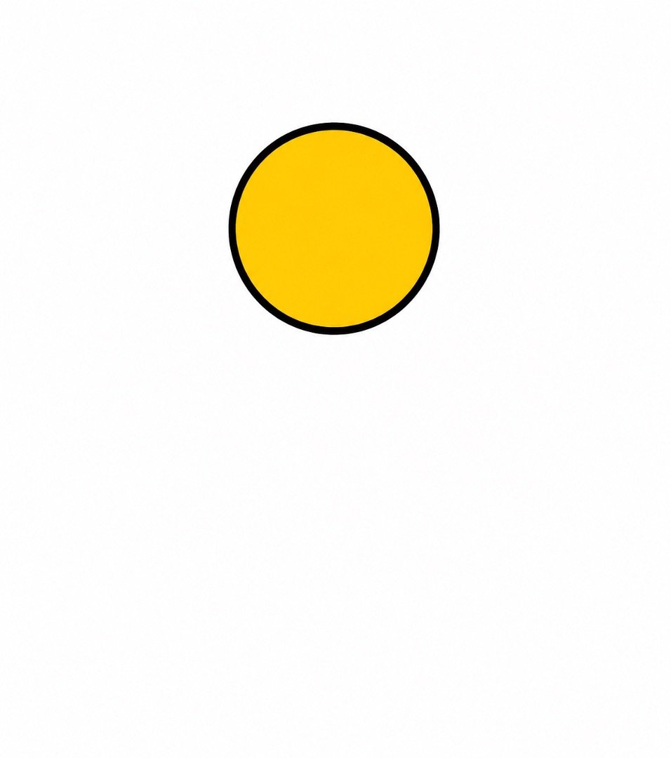First golden-yellow circle for an easy flowers drawing with colour tutorial.