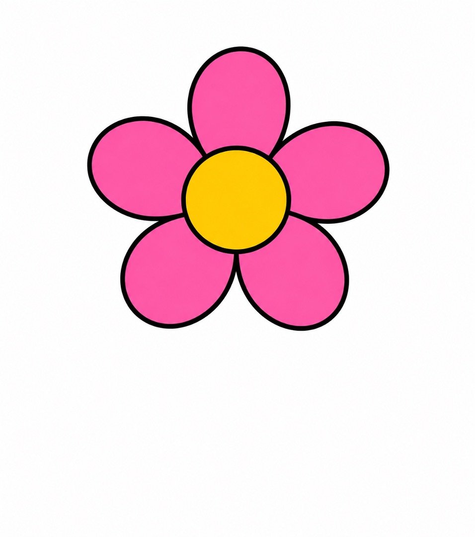 Pink petals added around the yellow center in a flowers drawing with colour.