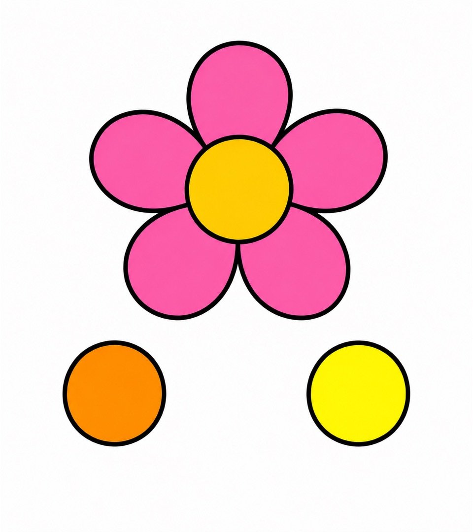 Two colorful flower centers added to the flowers drawing with colour.