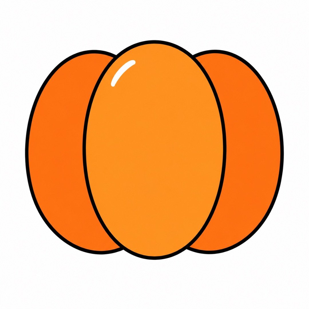 Pumpkin drawing with colour showing the center oval and two orange side sections.