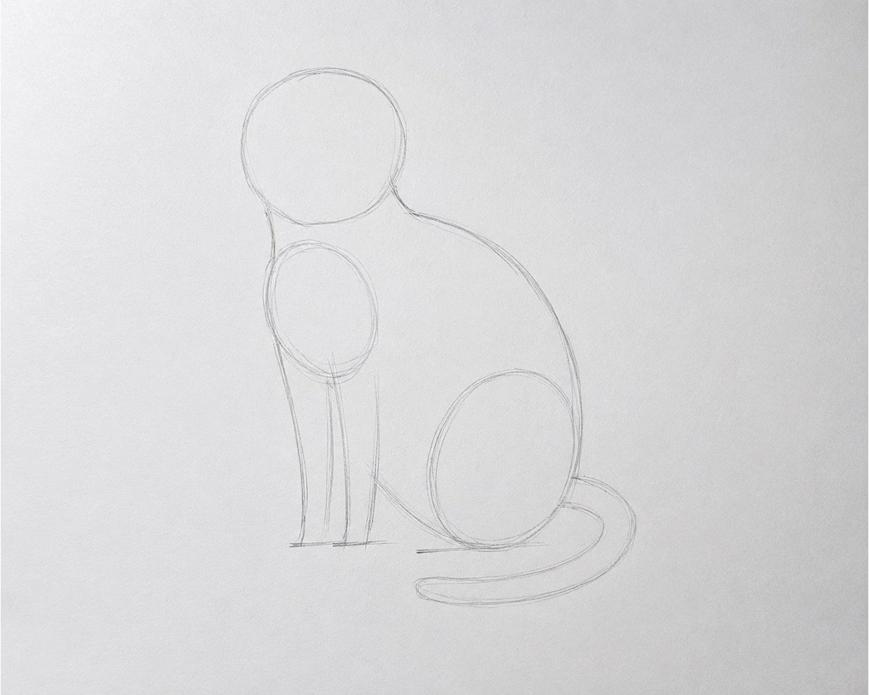 Light oval and body shapes forming the proportions of a seated cat.