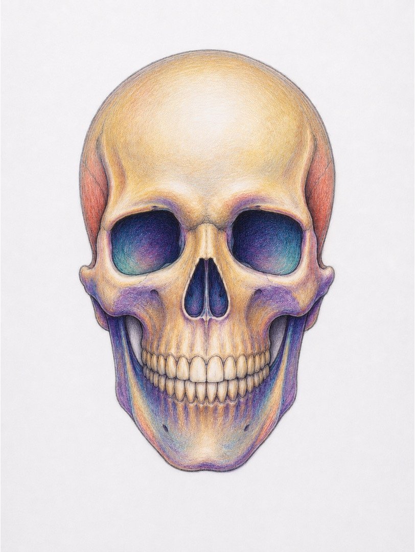 Realistic Colourful Skull Drawing 1
